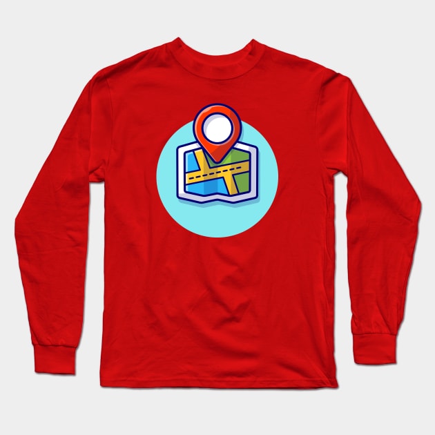 Maps Cartoon Vector Icon Illustration Long Sleeve T-Shirt by Catalyst Labs